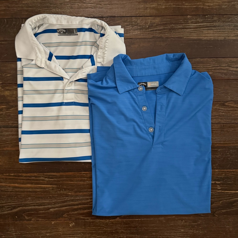 Callaway Blue and White Striped Men's Polo Shirts (Bundle of 2)